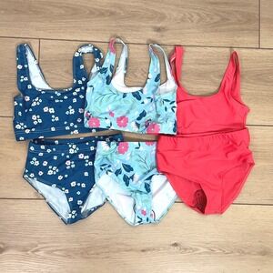 Real‎ Essentials Girls 3 Pack Bikini Set Floral Solid High Waisted Swimsuits M